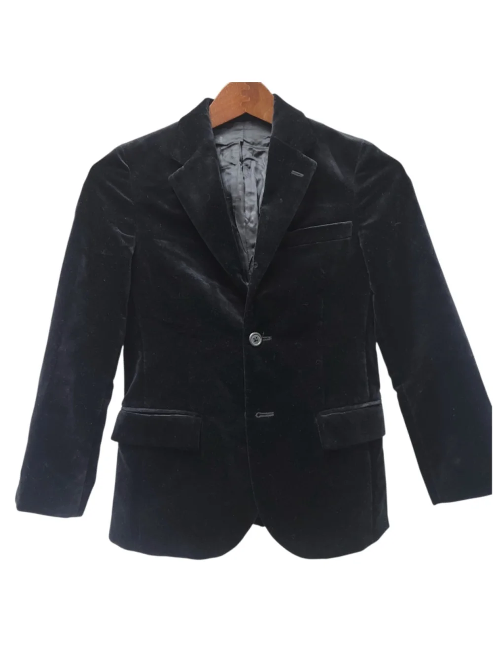 Polo Ralph Lauren Boys 3-Button Black Side-Vent Velvet Blazer Made In Italy 10